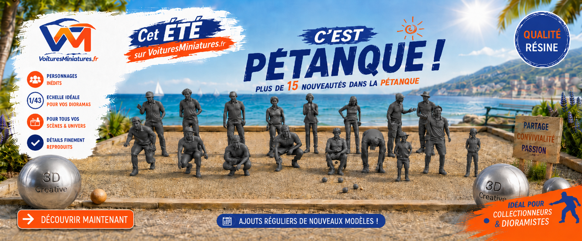 Une partie de pétanque au 1/43 avec les personnages 3D Creative